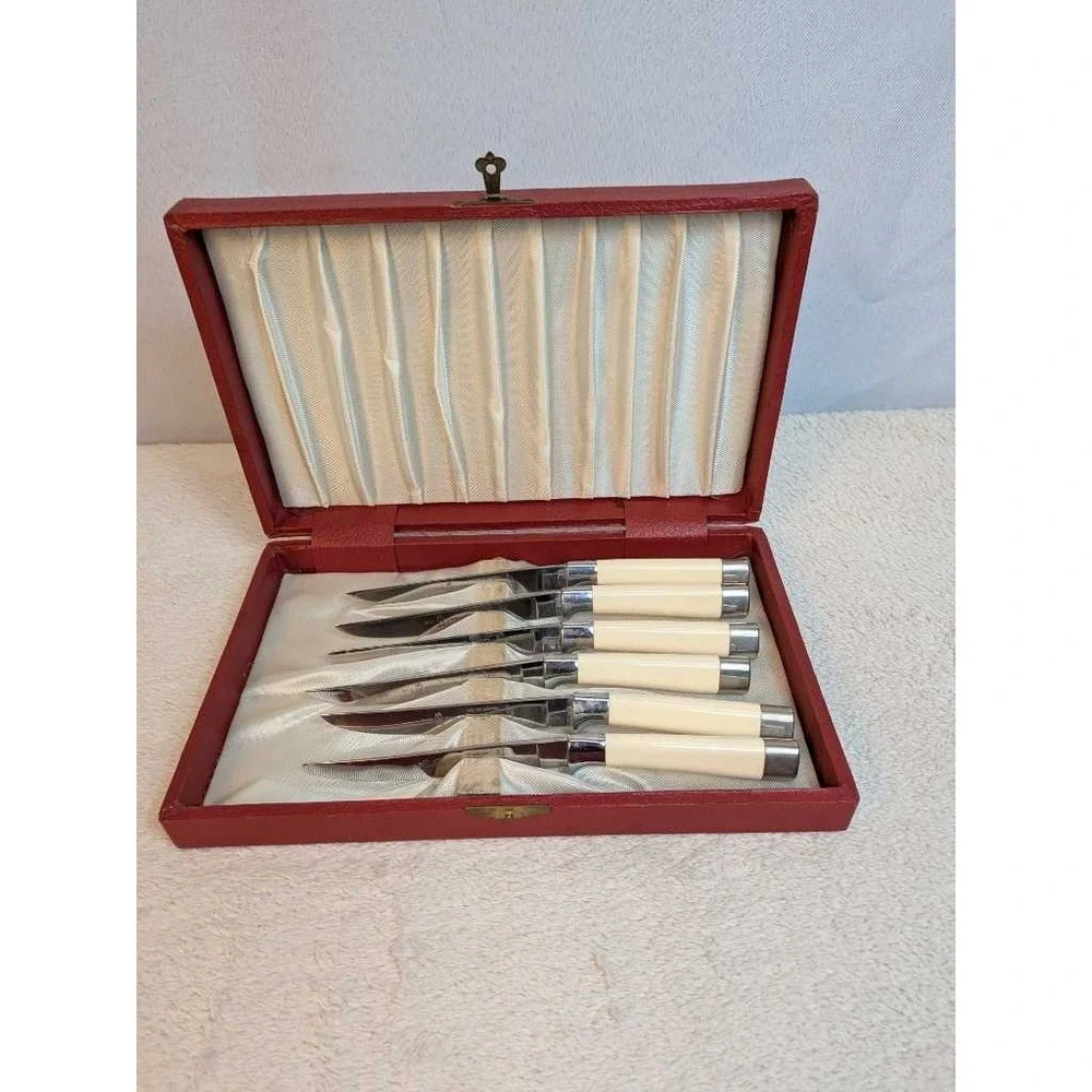 HULL OF MERIDEN Black Forest Steak Knives Set 6pc Solingen Germany Vintage